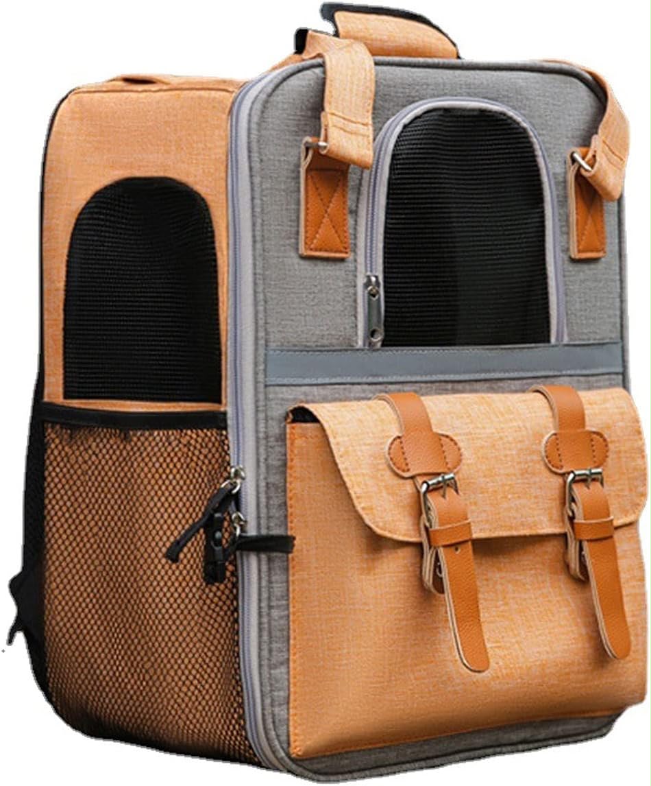 Premium Canvas Pet Carrier Backpack with Breathable Mesh &amp; Large Storage Pocket – Grey &amp; Tan