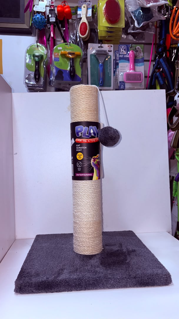 Interactive Sisal Cat Scratching Post with Plush Base &amp; Hanging Ball Toy – Cat Scratcher and Play Tower